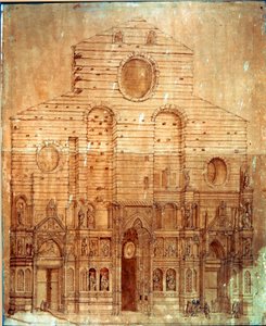 Fasade av katedralen (duomo) i Firenze. Tegning i penn og blod av Bernardino Poccetti (Bernardino Barbatelli) (1548-1612) Dim. 101x58 cm Firenze, Museo del 