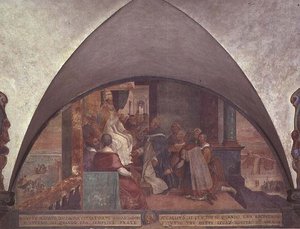 St. Antoninus presenterer seg for pave Eugenius III som ambassadør, lunette (fresco)
