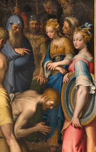 Kapellet til Vår Frue av folket, andre spenn nordside, Bernardino Campi, Døperens dekollering 1569, Detalj