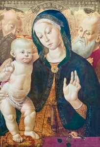 Jomfruen og barnet med to hellige, ca. 1500 (olje på panel)