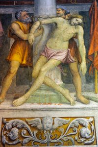 Jesus bundet til søyle, freskomaleri av Bernardino Luini i kirken Saint Maurice ved Maggiore-klosteret, Milano, Lombardia, Italia av Bernardino Luini
