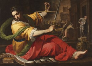 Allegorie de la Justice - Allegory of Justice, av Mei, Bernardino (1612-1676). Olje på lerret