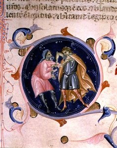 Miniatyr av to menn som krangler, fra Bibelen til Charles V av Valois (vellum) av Bernardino da Modena