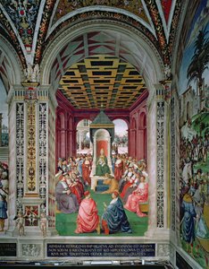 Aeneas Sylvius Piccolomini (1405-64) underkaster seg pave Eugene IV (1383-1447) 7. februar av Bernardino di Betto Pinturicchio