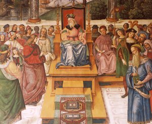 Enea Silvio Piccolomini møter kong James I av Skottland, detalj fra historiene til Pius II av Bernardino di Betto Pinturicchio