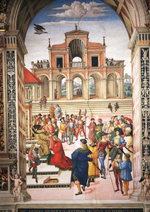 Italia, Siena, katedralen, Piccolomini-biblioteket, Enea Silvio Piccolomini blir gjort til poetprisvinner av keiser Frederick III, detalj fra Stories of Pius II av Bernardino di Betto Pinturicchio