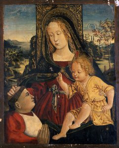 Madonna og barn med en kardinal som velgjører, ca. 1500 (tempera på poppeltre)