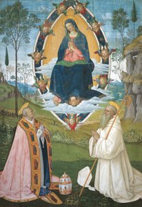 Madonna med Gregory Great og Saint Benedict av Bernardino di Betto Pinturicchio