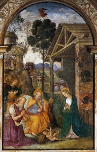 Fødsel med St. Hieronymus, ungdommelig freskomaleri av Bernardino Betti kjent som Il Pinturicchio av Bernardino di Betto Pinturicchio