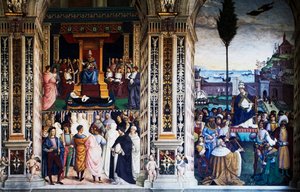 Pius II ankommer Ancona for å starte korstog (1500-tallet), freskomaleri av Pinturicchio (1452-1513), Piccolomini bibliotek, katedralen i Siena, Toscana, Italia av Bernardino di Betto Pinturicchio
