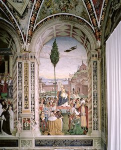 Pave Pius II (1405-64), i Ancona, velsigner flåten som skal reise til Det hellige land 15. august 1464 av Bernardino di Betto Pinturicchio
