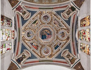 Jomfruens kroning "" De fire evangelistene"" "Sibylene"" og "" kirkens doktorer""" Korhvelvet laget av Pinturicchio (Bernardino di Betto) (1454-1513) - 1508-1510 Basilica av Santa Maria del Popolo (Santa Maria del Pop-kirken av Bernardino di Betto Pinturicchio