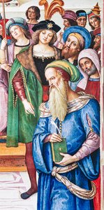 Piccolomini-biblioteket, nordøstveggen: "Aeneas Sylvius holder en tale foran kong James I av Skottland, vinteren 1435" av Bernardino di Betto Pinturicchio