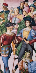 Piccolomini-biblioteket, nordøstveggen: «Aeneas Sylvius blir kronet til poetprisvinner av keiseren Frrederick III, 27. juli av Bernardino di Betto Pinturicchio