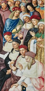 Piccolomini-biblioteket, sørøstveggen: «Aeneas Sylvius mottar kardinalens hatt fra pave Calixtus III, 17. desember av Bernardino di Betto Pinturicchio