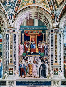 Piccolomini-biblioteket, sørvestveggen: “ Pius II kanoniserer St. Katarina av Siena, 29. juni av Bernardino di Betto Pinturicchio