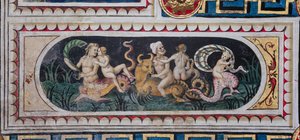 Piccolomini-biblioteket, taket: mindre panel med scene av maritim thiasus (tritons, putto og en nereid), freskomaleri av Bernardino di Betto, kjent som Pinturicchio. av Bernardino di Betto Pinturicchio
