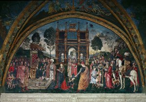 Striden mellom Katarina av Alexandria og filosofen foran den romerske keiseren Maxentius (olje på lerret) av Bernardino di Betto Pinturicchio