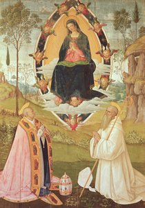 Virgin in Glory med St. Gregory og St. Benedict (tempera på panel) av Bernardino di Betto Pinturicchio