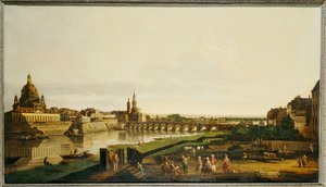 Utsikt over Dresden fra høyre bredd av elven Elbe over Augustusbrucke av Bernardo Bellotto