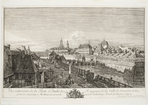 Utvendig utsikt over den italienske porten til vollene til byen Dresden av Bernardo Bellotto