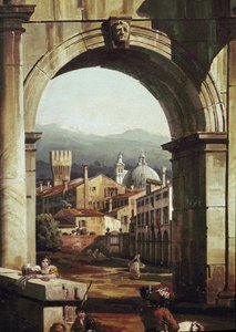 Roman Caprice med dør og vegger, detalj (olje på lerret av Bernardo Bellotto