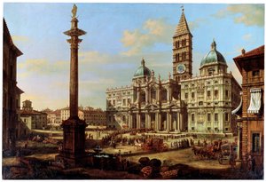 Piazzaen og kirken Santa Maria Maggiore i Roma, 1739 av Bernardo Bellotto