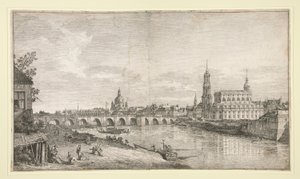 Utsikt over broen ved Dresden over Elben av Bernardo Bellotto