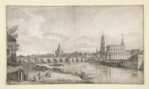 Utsikt over broen i Dresden over Elben av Bernardo Bellotto