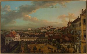 Utsikt over Warszawa fra terrassen på Det kongelige slott av Bernardo Bellotto