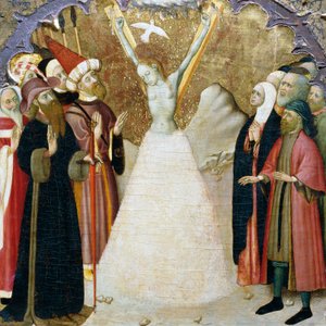 The Martyrdom of St Eulalia, detalj fra predellaen til en altertavle fra Vic-katedralen, av Bernat Martorell (ca 1400-1452), malt på tre. katalansk gotisk kunst.