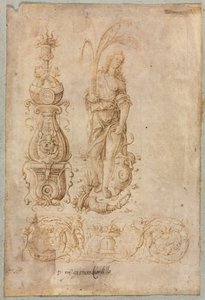 Design for en kandelaber, allegorisk figur av overflod, dekorativt relieffdesign av Bernardo Parentino