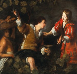 Josef tolker drømmene til bakeren og butleren. av Bernardo Strozzi