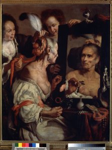 Den gamle koketten, forfengelighet (Old coquette, vanitas). Maleri av Bernardo Strozzi (1581-1644). Olje på lerret