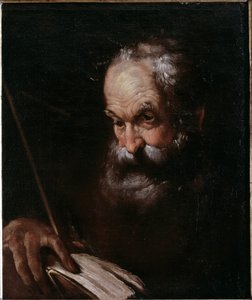 Portrett av gammel mann med en bok (olje på lerret av Bernardo Strozzi