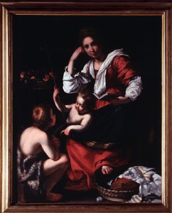 Representasjon av den hellige familie med døperen Johannes (Den hellige familie med døperen Johannes) Maleri av Bernardo Strozzi (1581-1644) Genes, Musei di Strada Nuova (ex Palazzo Rosso) Italia av Bernardo Strozzi