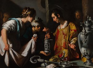 Sankt Laurentius deler ut kirkens rikdommer av Bernardo Strozzi