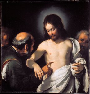 The Incredulite of St. Thomas Maleri av Bernardo Strozzi (1581-1644) Mål 101 x 97,5 cm Genes, Musei di Strada Nuova (tidligere Palazzo Bianco) av Bernardo Strozzi