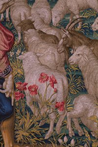 flamsk billedvev. Serien The Foundation of Rome: Faustulus møter Romulus og Remus. Tegner Barend van Orley (?). Brussel produksjon. 1525-1530. Detalj.