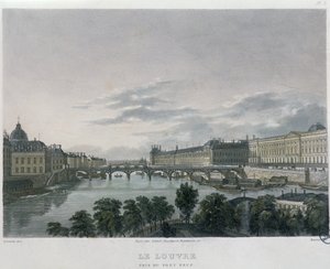 Pont eller Passerelle des Arts, Paris, 1832 (fargegravering)