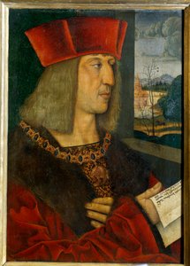 Portrett av keiser Maximilian I (1459-1519) Maleri av Bernard Strigel (1460-1528) 1400-tallet. Dim 0,38 x 0,28 m