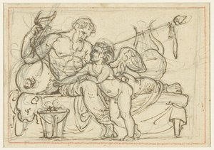 Design for et relieff som viser Amor og en liggende figur av Anacreon av Bertel Thorvaldsen
