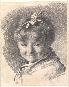 Portrett av en liten jente med kort hår og hårbånd