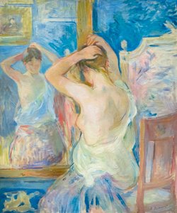 Foran speilet, ca. 1890 (olje på lerret) av Berthe Morisot