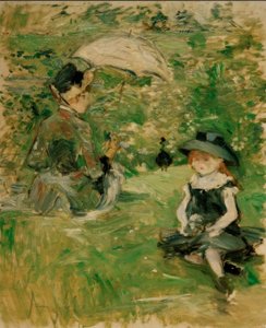 Ung kvinne og barn på øya av Berthe Morisot