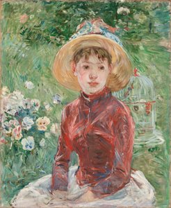 Ung jente på gresset, den røde bodice Mademoiselle Isabelle Lambert, 1885. av Berthe Morisot
