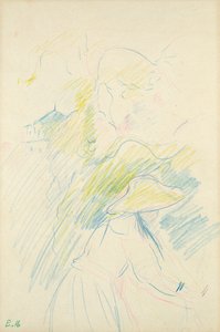 Ung jente i hagen, 1888 (farget blyant på papir) av Berthe Morisot