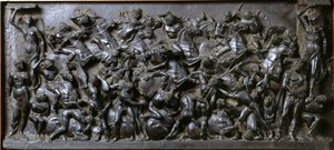 Battle between Romans and Barbarians (bronse) - Battle of the Romans and Barbarians (Battle of the Horsemen). Bronse relieffstrømper laget av Bertoldo di Giovanni (1420-1491)