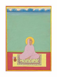 Et portrett av Maharaja Shri Narayan Ji, ca. 1830 (ugjennomsiktige pigmenter og gull på papir) av Bhati Shankar Das