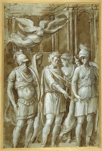 Panel fra Arch of Constantine (penn og brunt blekk med brun vask forsterket med hvit kroppsfarge på carta azzurra)